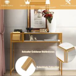 Modern 2 Ebenen Konsolentisch Marmor Optikmit Korb 110 x 40 x 90,5 cm