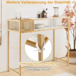 Modern 2 Ebenen Konsolentisch Marmor Optikmit Korb 110 x 40 x 90,5 cm