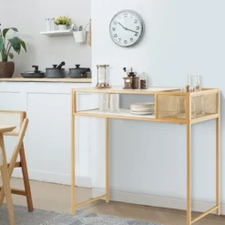 Modern 2 Ebenen Konsolentisch Marmor Optikmit Korb 110 x 40 x 90,5 cm