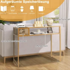 Modern 2 Ebenen Konsolentisch Marmor Optikmit Korb 110 x 40 x 90,5 cm