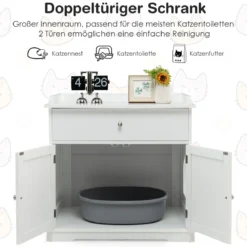 Moderne Dekorative Katzentoilette Beistelltisch mit Schublade und 2 Türen für den Innenbereich Weiß