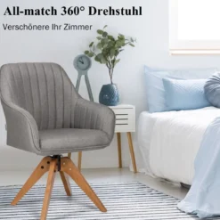 Moderner Akzentstuhl 360° drehbarer Polsterstuhl Wohnzimmerstuhl 59,5 x 61,5 x 93 cm Grau + Natur