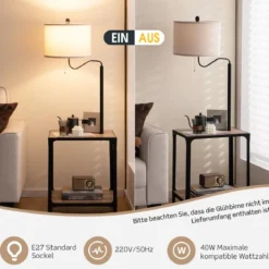 Moderner Beistelltisch mit Tischlampe & 360° Drehbarer Nachttischlampe 49 x 34 x 144 cm