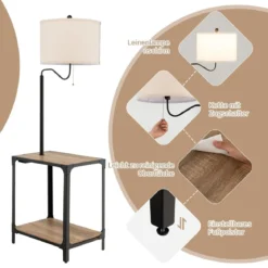 Moderner Beistelltisch mit Tischlampe & 360° Drehbarer Nachttischlampe 49 x 34 x 144 cm