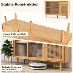 Moderner Buffetschrank mit Schiebetüren aus Gehärtetem Glas Rattan Boho Sideboard