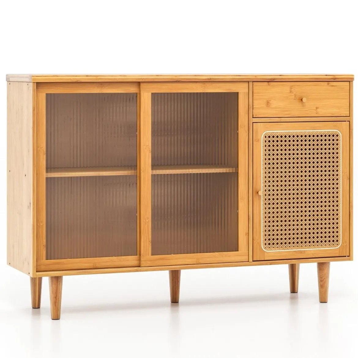 Moderner Buffetschrank mit Schiebetüren aus Gehärtetem Glas Rattan Boho Sideboard