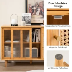Moderner Buffetschrank mit Schiebetüren aus Gehärtetem Glas Rattan Boho Sideboard