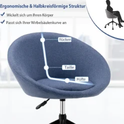 Moderner Drehstuhl aus Leinenstoff mit höhenverstellbarem Sitz und flexiblen Rollen Blau