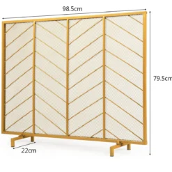 Moderner Einteiliger Kaminschutz mit Stabilem Rahmen aus Schmiedeeisen 98,5x22x79,3cm Gold