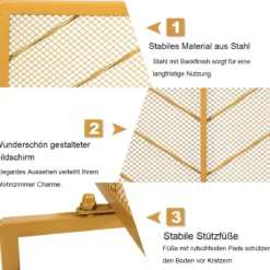 Moderner Einteiliger Kaminschutz mit Stabilem Rahmen aus Schmiedeeisen 98,5x22x79,3cm Gold