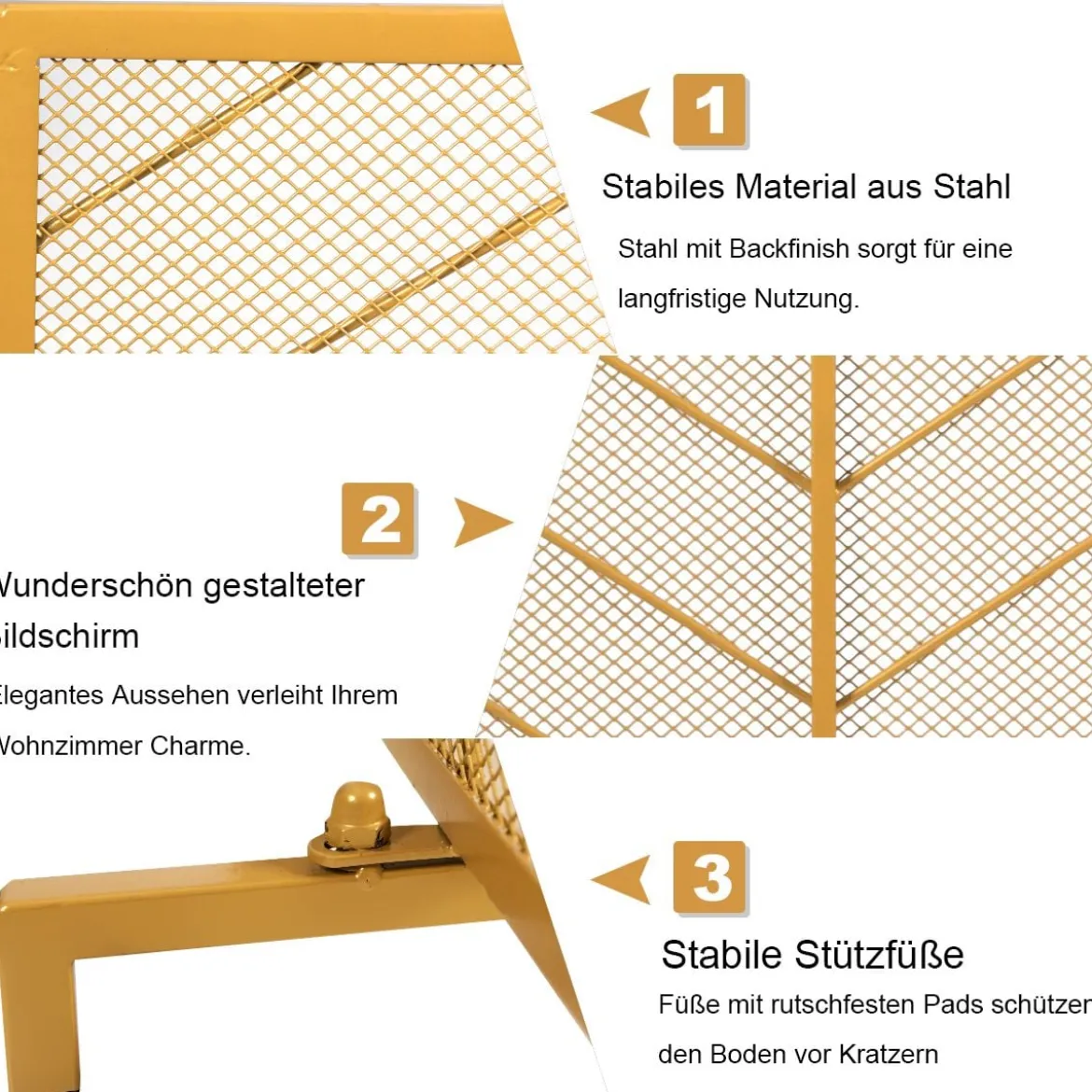 Moderner Einteiliger Kaminschutz mit Stabilem Rahmen aus Schmiedeeisen 98,5x22x79,3cm Gold