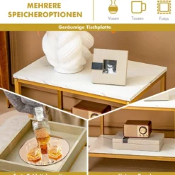 Moderner 2er Satztisch Set Marmor Optik für Frei Kombination 45 x 40 x 58 cm Weiß + Grau