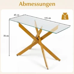 Moderner Glastisch mit Klarem Hartglastischplatte & Robusten Metalbeinen Konsolentisch Gold