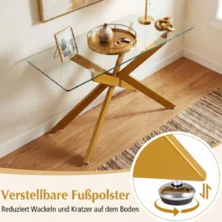 Moderner Glastisch mit Klarem Hartglastischplatte & Robusten Metalbeinen Konsolentisch Gold