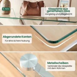 Moderner Glastisch mit Klarem Hartglastischplatte & Robusten Metalbeinen Konsolentisch Silber