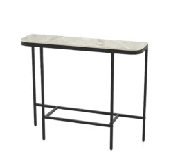 Moderner Konsolentisch Sofatisch mit Kunstmarmorplatte & Metallrahmen schmaler Couchtisch Flurtisch Grau 110 x 30 x 91 cm