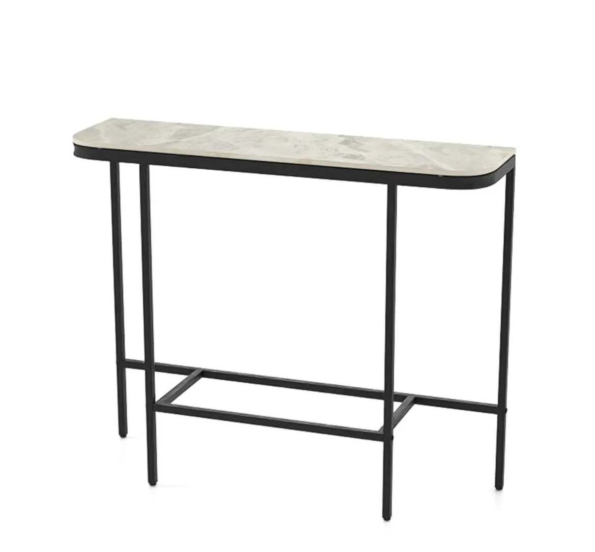 Moderner Konsolentisch Sofatisch mit Kunstmarmorplatte & Metallrahmen schmaler Couchtisch Flurtisch Grau 110 x 30 x 91 cm