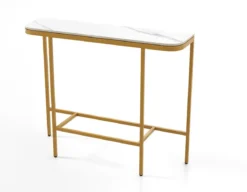 Moderner Konsolentisch Sofatisch mit Kunstmarmorplatte & Metallrahmen Weiß 110 x 30 x 91 cm