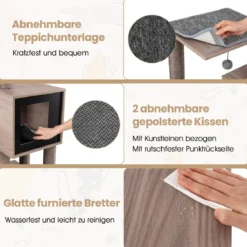 Moderner Kratzbaum für Innenkatzen 94 cm mehrstöckiger Holzturm mit Sisal-Kratzpfosten Grau