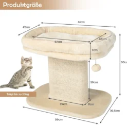 Moderner Kratzbaum Katzenmöbel mit großer Plüschsitzfläche & Sisal-Kratzplatte Beige