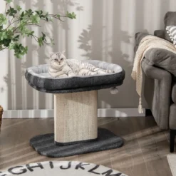 Moderner Kratzbaum Katzenmöbel mit großer Plüschsitzfläche & Sisal-Kratzplatte Grau