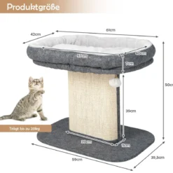 Moderner Kratzbaum Katzenmöbel mit großer Plüschsitzfläche & Sisal-Kratzplatte Grau