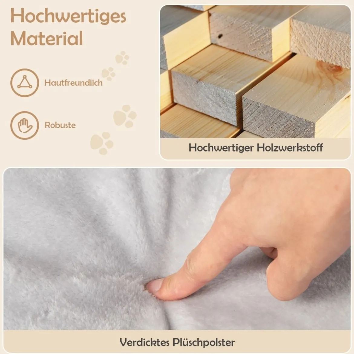 Moderner Kratzbaum Katzenmöbel mit großer Plüschsitzfläche & Sisal-Kratzplatte Grau