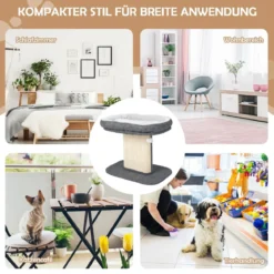 Moderner Kratzbaum Katzenmöbel mit großer Plüschsitzfläche & Sisal-Kratzplatte Grau