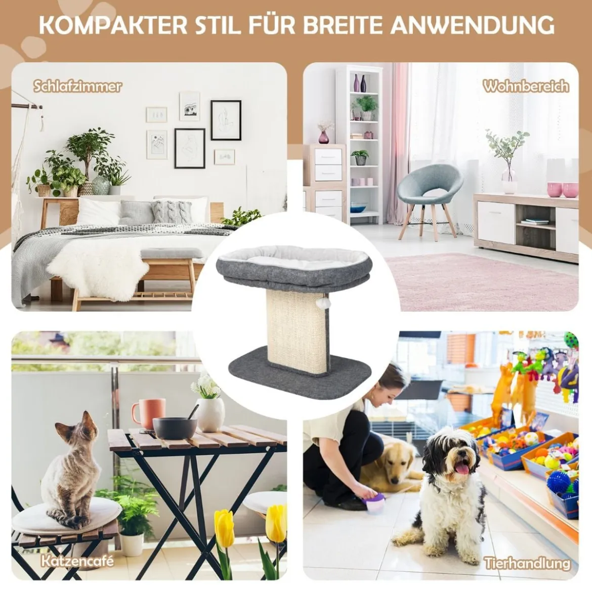 Moderner Kratzbaum Katzenmöbel mit großer Plüschsitzfläche & Sisal-Kratzplatte Grau