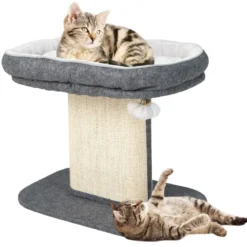 Moderner Kratzbaum Katzenmöbel mit großer Plüschsitzfläche & Sisal-Kratzplatte Grau