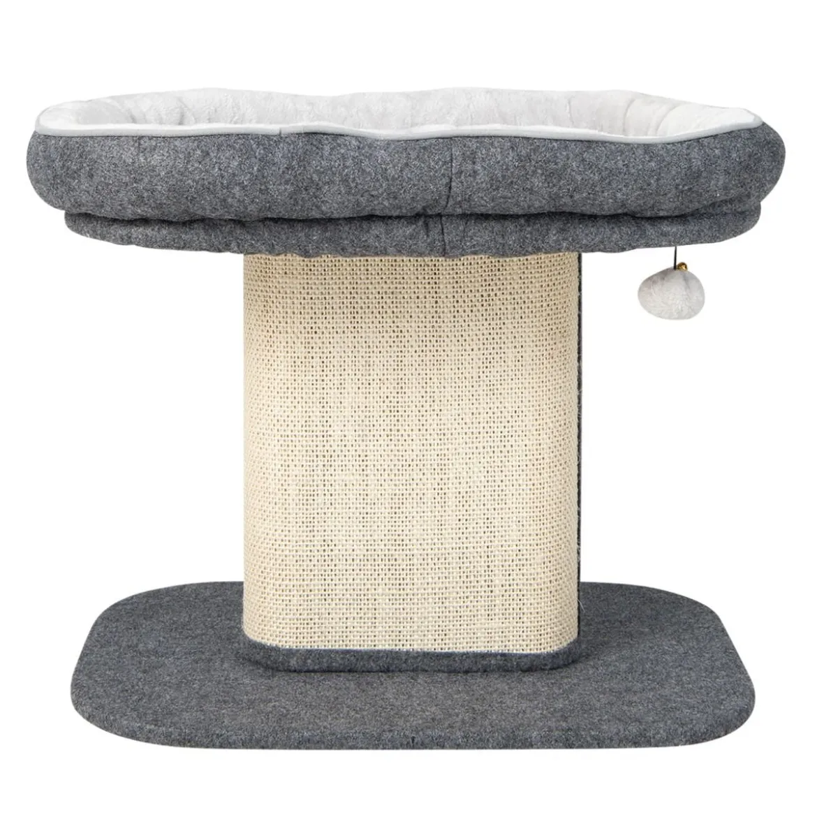 Moderner Kratzbaum Katzenmöbel mit großer Plüschsitzfläche & Sisal-Kratzplatte Grau