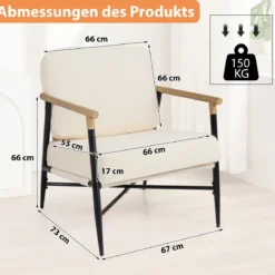Moderner Loungesessel Polstersessel mit Abnehmbaren Reißverschlussgesicherten Kissen & Metallrahmen