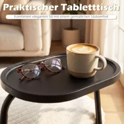 Moderner Loungesofa mit Tablett Cordstoff-polsterter Akzentstuhl Sessel mit stabilem Metallrahmen Beige