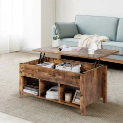 Moderner Multifunktionaler Couchtisch mit Aufklappbarer Platte für Wohnzimmer Braun