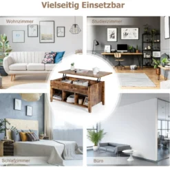 Moderner Multifunktionaler Couchtisch mit Aufklappbarer Platte für Wohnzimmer Braun
