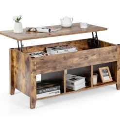 Moderner Multifunktionaler Couchtisch mit Aufklappbarer Platte für Wohnzimmer Braun
