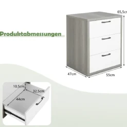 Moderner Nachttisch aus Holz mit 3 Ausziehbaren Schubladen 55 x 47 x 65,5 cm Grau + Weiß
