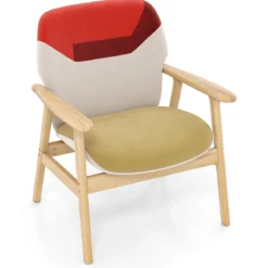 Moderner Ohrensessel mit Holzrahmen & Sitzkissen Loungesessel Polstersessel Relaxsessel Bunt