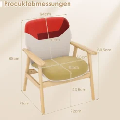 Moderner Ohrensessel mit Holzrahmen & Sitzkissen Loungesessel Polstersessel Relaxsessel Bunt