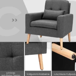 Moderner Relaxsessel mit Armlehnen & Rückenkissen Gepolstertes Einzelsofa Grau 73 x 77 x 85 cm