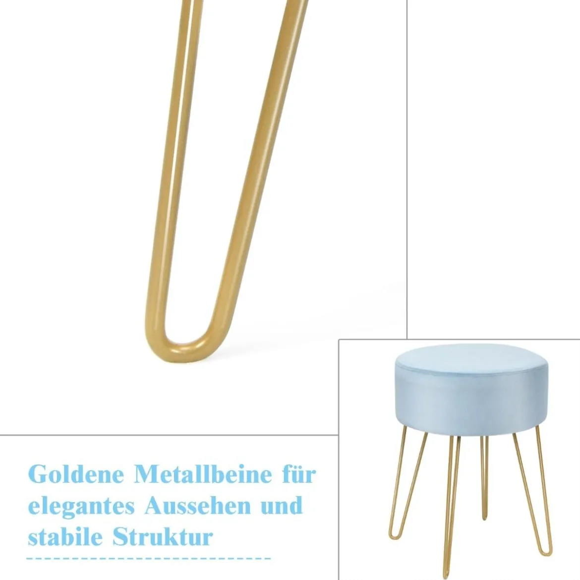 Moderner runder Fußhocker Ottomane aus Samt gepolsterter Ankleidehocker Beistellhocker Blau