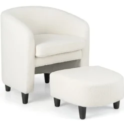 Moderner runder Sessel mit Ottomane gepolsterter Clubsessel mit Fußstütze Beige