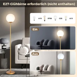 Moderner Stehlampe 165 cm hohe Stehlampe mit Glasschirm & gewichteter Basis Fußschalter Golden