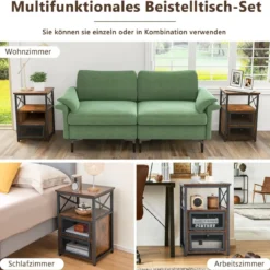 Moderner Stubentisch mit 2 Klappschubladen & offenem Regal Rustikal Braun