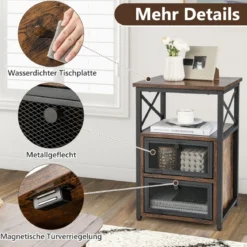 Moderner Stubentisch mit 2 Klappschubladen & offenem Regal Rustikal Braun