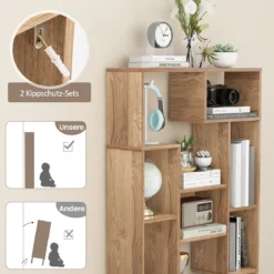 Modernes Bücherregal mit Offenen Ablagen & Kippschutz Geometrisches Mehrzweckregal Natur