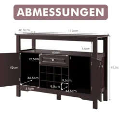 Modernes Esszimmerbuffet mit Kreuzförmigem Weinregal Offenem Regal 2 Schränken & Schublade Braun