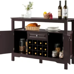 Modernes Esszimmerbuffet mit Kreuzförmigem Weinregal Offenem Regal 2 Schränken & Schublade Braun