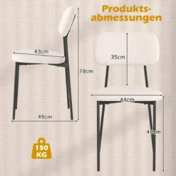 Modernes Esszimmerstuhl-Set 4er Set Küchenstühle aus Leinenstoff mit Metallbeinen Sitz Beige