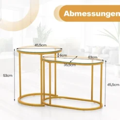 Modernes Kaffeetisch-Set mit Robustem Metallrahmen Runder & Ovaler Beistelltisch Gold